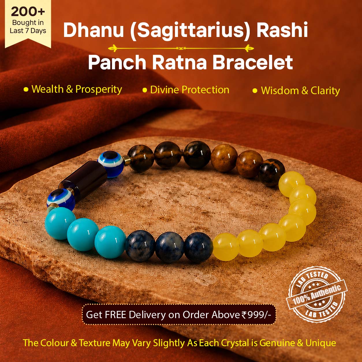Dhanu (Sagittarius) Rashi Panch Ratna Bracelet