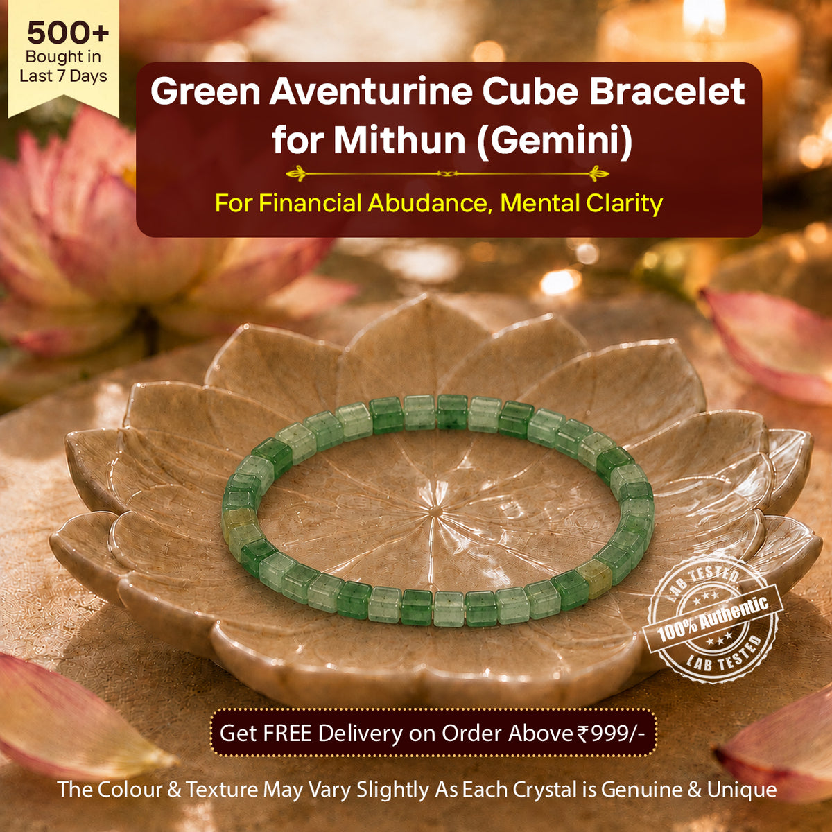 Green Aventurine Cube Bracelet for Mithun (Gemini)