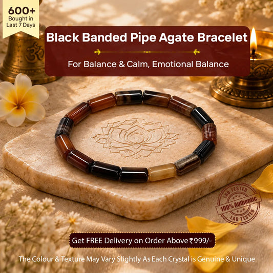 Black Banded Pipe Agate Bracelet for Protection & Stability
