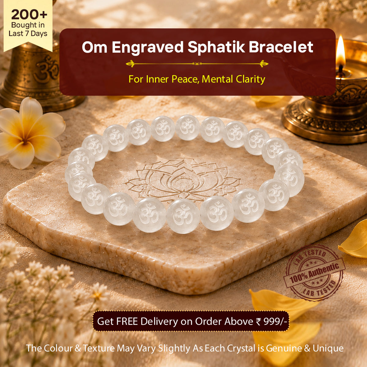 Om Engraved Sphatik Bracelet