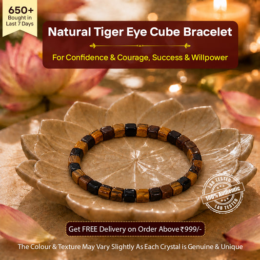 Natural Tiger Eye Cube Bracelet for Confidence & Success