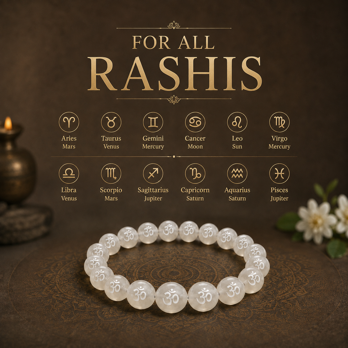 Om Engraved Sphatik Bracelet